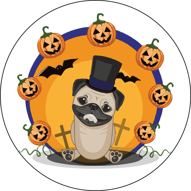 Hovedbilde Halloween Pug Rund Glassbrikke